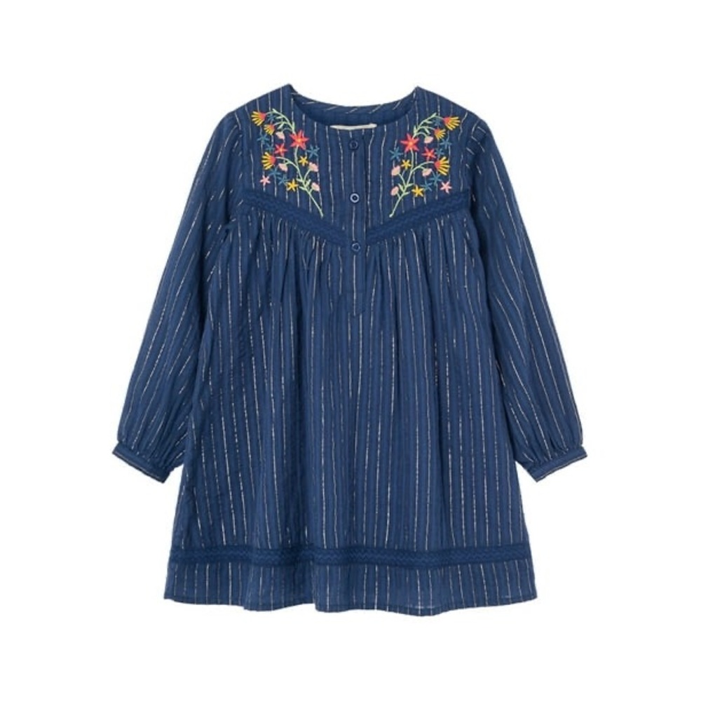 Peek Lurex Stripe Dress Embroidered Floral Girls Size 8